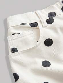 SHEIN MOD Váy mini denim thường ngày họa tiết chấm bi cỡ lớn dành cho nữ - Màu be - Xem 5