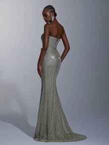 Elitara Thanh lịch, Lãng mạn, Gợi cảm, Thời trang, Tối giản, Xanh xám, Vải sequin, Thích hợp cho Ngày lễ, Kỳ nghỉ, Sinh nhật, Tiệc tùng, Sự kiện đám cưới, Đầm dự tiệc trang trọng - màu xanh lá - Xem 4