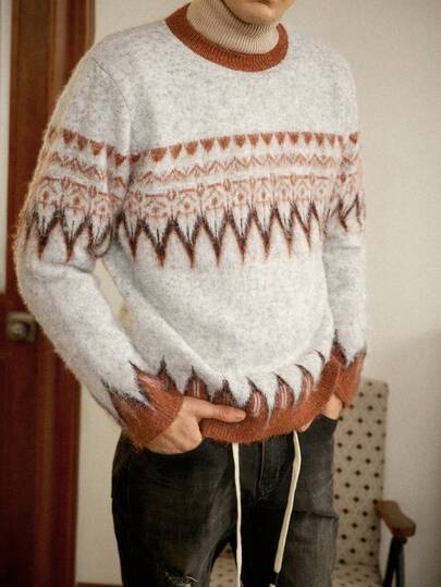 RivetRise Suéter de cuello redondo con bloques de color, estilo de blogger de moda, nueva llegada europea y americana para hombres