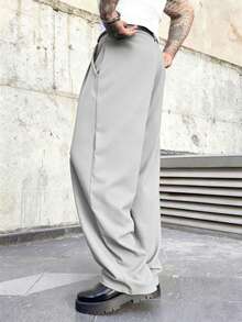 Manfinity Homme 男士西装裤，高端新款设计，垂坠西装裤，设计师风格时尚休闲黑色简约商务长裤 - 淺灰色 - 查看 2