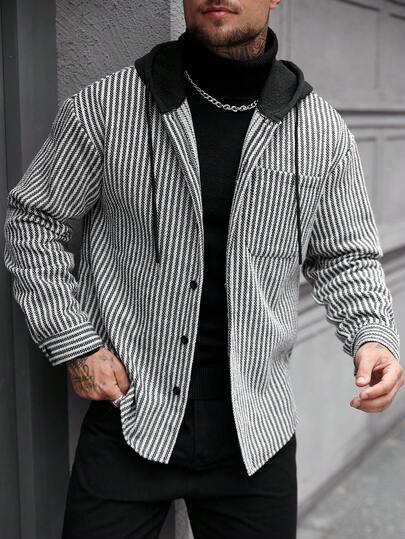 Manfinity CasualCool 男士双色麻花针织连帽夹克，休闲外出、聚会、度假、用餐，百搭，是秋冬送给男朋友或丈夫的绝佳礼物