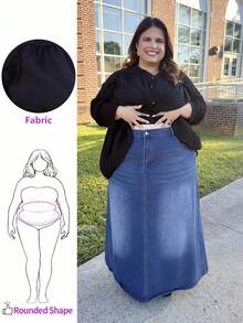 Enliva Jennifer_samantha_style Plus Size Casual Denim Maxi Skirt, & Suitable For Summer, Curve Plus, Boho Vacation, For Apple Rounded Body Shape - Blue - View 1