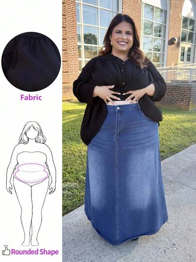 Enliva Jennifer_samantha_style Plus Size Casual Denim Maxi Skirt, & Suitable For Summer, Curve Plus, Boho Vacation, For Apple Rounded Body Shape