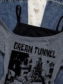 Attitoon Áo thun tay ngắn họa tiết khối màu cổ điển thường ngày dành cho nữ, họa tiết kiến trúc, phù hợp với Y2K, phong cách cổ điển, 34% cotton - Nhiều màu - Xem 3