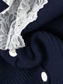 Franclia Fashionable Blogger-Inspired Lace-Up Loose Knit Cardigan, Chic European Style - Navy Blue - View 6