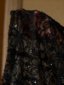 MOTF PREMIUM ELEGANTER 3D BLUMEN SPITZEN KONTRAST PAILLETTEN LEICHTER BLAZER