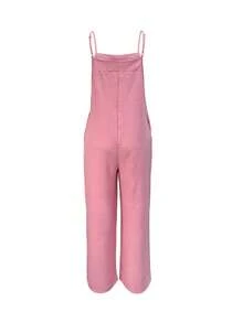 SHEIN VCAY Mono informal suelto de color rosa sólido con bolsillos para mujer