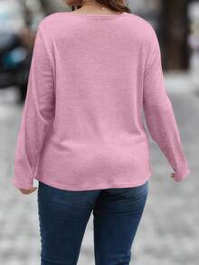 EMERY ROSE قميص تي شيرت فضفاض نصف سحاب كاجوال مقاس كبير - وردي المرجاني - مشاهدة 2