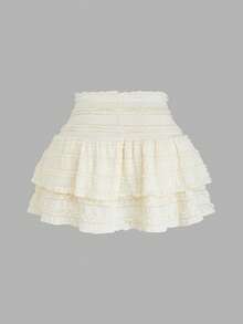 Sweetra 1 套白色无袖短款上衣，腰部带扣装饰和白色短款百褶裙，极简风格 - 杏色 - 查看 14