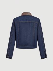Selenza 女式休闲纽扣长袖牛仔夹克 - 藍色 - 查看 7