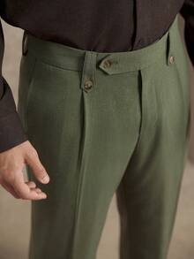 Core Aspect Men's Solid Color Pocket Press Crease Fashionable Pants Men Pleated Suit Pants Olive Green Pants Men Men Dress Up Pants,Autumn And Winter Casual Pants For Daily Commuting, Retro Green Straight-Leg Long Pants, Gentleman's Drape Suit Pants For Men - Dark Green - View 1