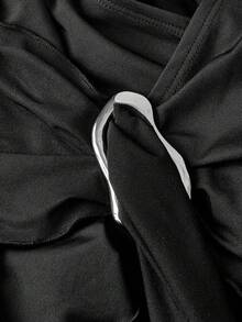 SHEIN MOD 2pcs Casual Halter Tie-Up Metal Buckle Fitted Asymmetric Hem Camisole,Christmas Women's Clothing,New Year,Party Top,Thanksgiving,White Blouse,Going Out Tops,Holiday - Black and White - View 3