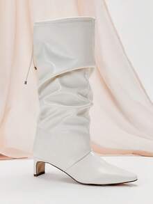 SHUZIA Giày bốt cao đến đầu gối gót nhọn gợi cảm quyến rũ dành cho nữ - trắng - Xem 4