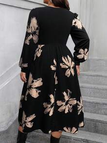 Rometta Abito midi da donna taglie forti a pois neri e patchwork in vita, abito lungo da donna