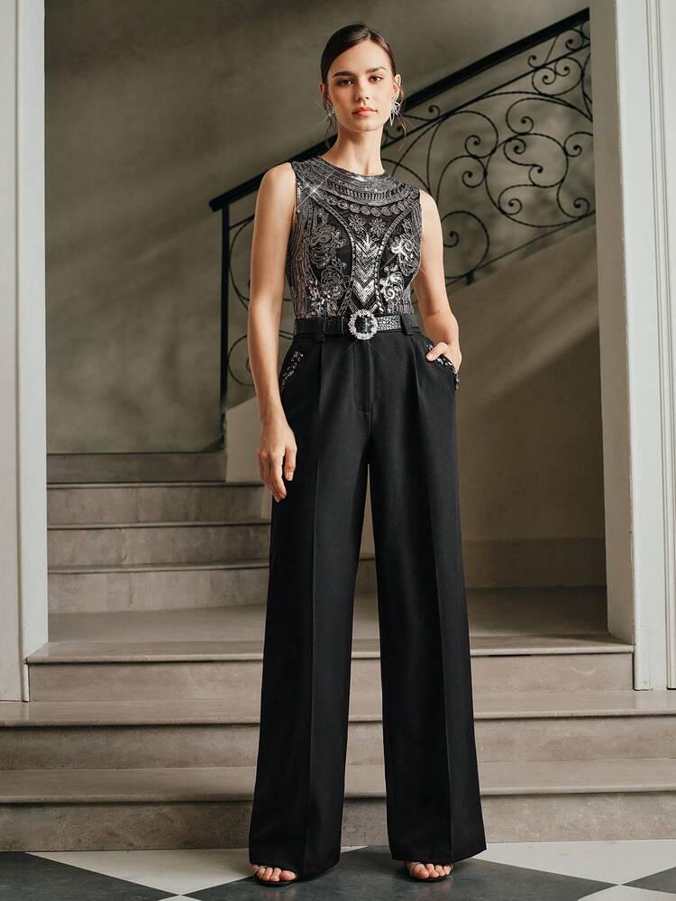 Women's Fashionable High-End Casual Beaded Top, Suitable For New Year, Party, Wedding, Elegant, Chic, Black, Stylish, Luxury Evening Dresses For Women, Christmas