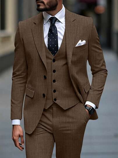 Calvornis Men's Lapel Neck Long Sleeve Blazer And Trouser Suit Set For Business Travel