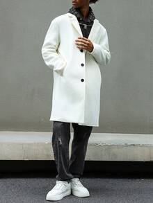 Manfinity Hypemode Áo khoác dài tay đơn cài khuy đơn giản, màu trơn, thời trang dành cho nam, mùa thu. - Màu be - Xem 5