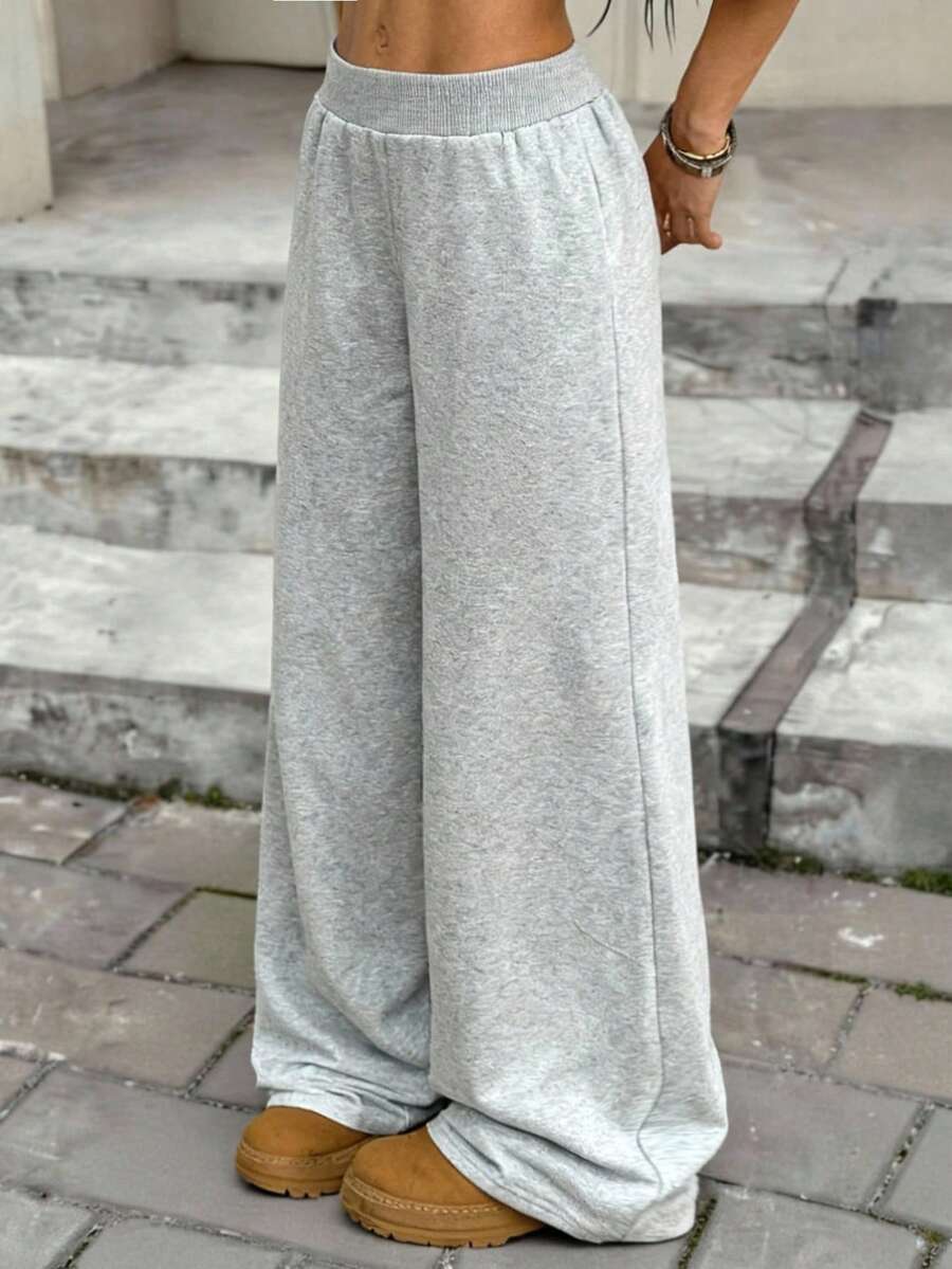 SHEIN Pantalon large taille basse de couleur unie pour préadolescentes