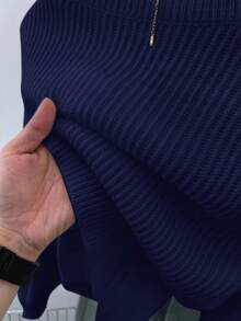 SHEIN Teen Girls' Solid V-Neck Cropped Casual Loose Drop Shoulder Long Sleeve Cardigan Sweater, Autumn - Navy Blue - View 11