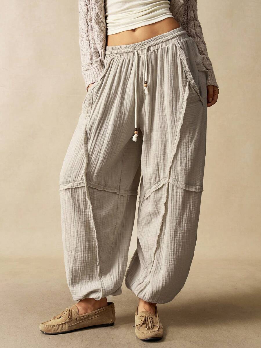 Bohemela Boho Countryside Vacation Style Solid Color Woven Loose Women Pants