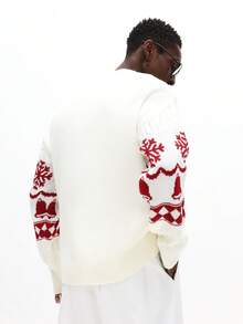 SUMWON Christmas Holiday Knit Sweater With Snowflake And Bell Patterns For Festive Winter Celebrations Casual - Red and White - View 5