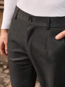 Manfinity VCAY Men's Minimalist Solid Color Commuter Everyday Slant Pocket Tapered Pants Tuxedo Hamilton - smoke gray - View 6