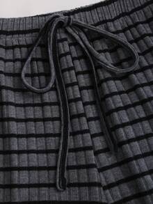 SHEIN PETITE 2 件套女士休闲装，方领上衣和阔腿罗纹裤，运动优雅，秋冬 - 深灰色 - 查看 5