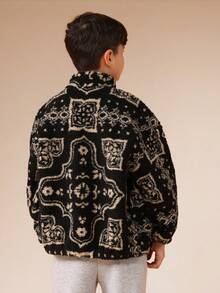 SUMWON Tween Boys Paisley Borg Zip Up Jacket Sherpa Fleece Winter Outerwear - Black - View 2
