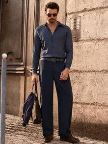 Mainfolk Men's Solid Color Straight Leg Loose Casual Pants - Navy Blue - View 6