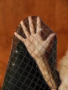 Anewsta 女式性感高端时尚重工刺绣串珠亮片透明网眼衬衫 - 黑色 - 查看 8