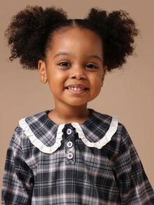 SUMWON Girls Long Sleeve Peter Pan Collar Checked Dress With Ruffle Trim For School Autumn Winter - Multicolor - View 3