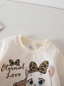SHEIN 2pcs Baby Girl Cute Cartoon Pattern Knit Sweatshirt And Leopard Print Pants Set, Autumn/Winter - Multicolor - View 4
