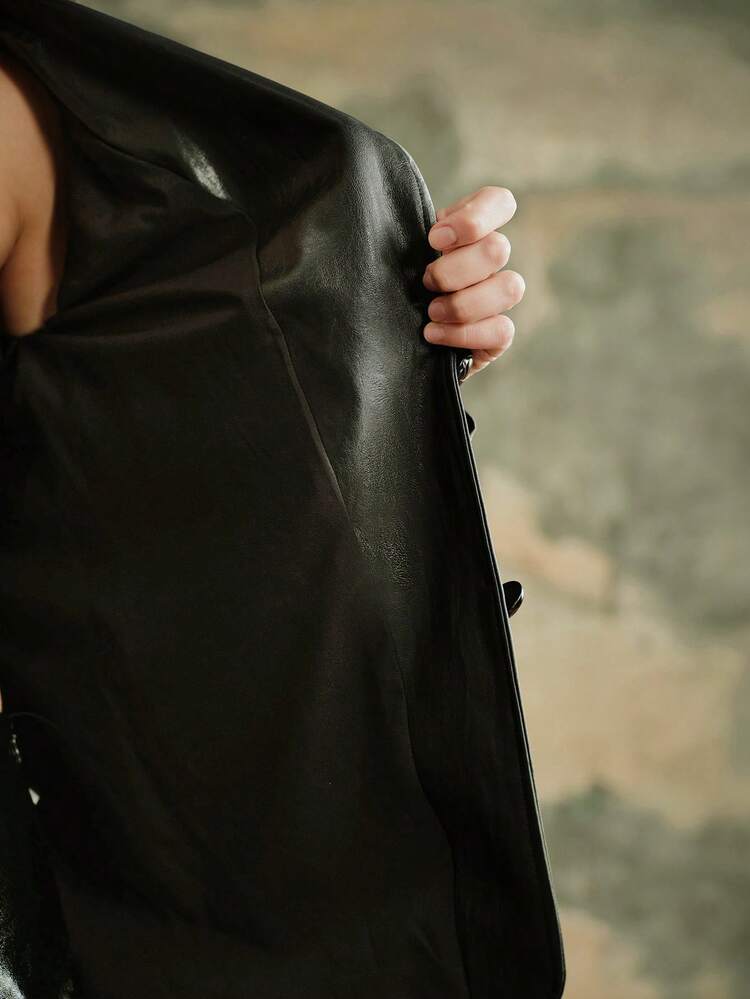 여성용 헤비 크래프트 디스트레스드 빈티지 칼라 PU 가죽 재킷, 블랙 긴소매 블레이저 코트, 가을, 겨울, 봄, 새해, 파티, 결혼식, 시크, 스타일리시, 직장, 추수감사절, 졸업, 크리스마스, 축제, 우아함에 적합