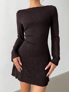 Aloruh Elegant Bowknot Backless Sexy Glitter Fabric Fitted Mini Dress,Dresses For Women Elegant,New Year Dress ,Elegant Party Dresses,Dresses For Women Elegant