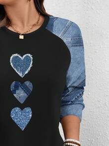 EMERY ROSE Textured Heart Print Casual Loose Fit Sweatshirt, Plus Size,  New Year Party,Spring - Multicolor - View 6