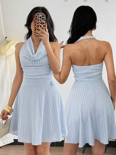 Chiquease 法式甜美针织无袖圆领花卉装饰紧身连衣裙，夏季女士