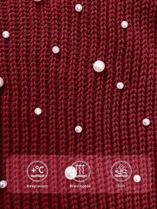 Elaquor Vestido Longo Elegante e Urbano de Estilo Minimalista com Decoração de Pérolas em Cruzado, Versátil para Outono/Inverno, Plus Size