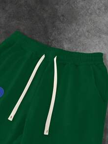 Manfinity EMRG 男士休闲图案印花抽绳宽松运动裤 - 綠色 - 查看 5