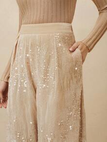 Anewsta Autumn/Winter New Khaki Velvet High-Waisted Zipper Pocket Straight Leg Wide Leg Pants For Women - Khaki - View 1