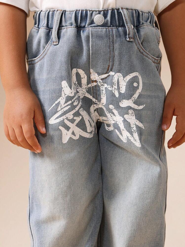 Wide Leg Jeans With Graffiti Print