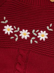 SHEIN 1 件婴儿连体衣，带荷叶边肩带，刺绣连体衣，时尚甜美