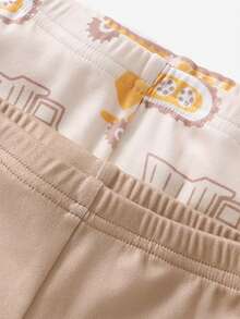 4 件套新生儿男婴简约汽车印花长袖上衣和裤子舒适睡衣套装 - 卡其色 - 查看 7