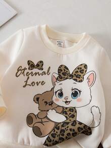 SHEIN 2pcs Baby Girl Cute Cartoon Pattern Knit Sweatshirt And Leopard Print Pants Set, Autumn/Winter - Multicolor - View 5