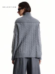 LYSMO 2025 Women Chic Grey Autumn Everyday Off-Shoulder Long Sleeve Sweater, Minimalism Loose Solid Color Multiple Ways To Wear Stockholm Style Winter Look - Grey - View 2