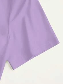 INAWLY 2 件套女式夏季休闲心形刺绣短袖 T 恤和条纹裤套装 - 紫色 - 查看 4