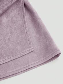 Sweetra Brown Pleated Asymmetric Decorative Zipper Back Faux Suede Fuzzy Short Skirt, Minimalist Commuter Style, Plus Size, Autumn/Winter - Mauve Purple - View 7