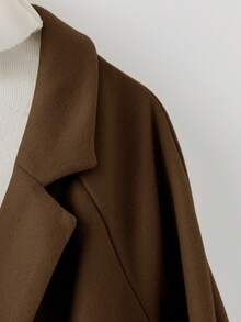 SHEIN LUNE Mantel Hangat Kasual Kancing Ganda Ukuran Besar, Musim Gugur/Dingin - Coffee Brown - View 6