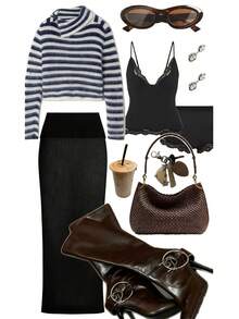INAWLY Women's Casual Colorblock Striped Knit Sweater, Autumn/Winter - Multicolor - View 1
