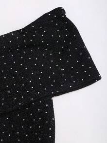 Sweetra 优雅的法国秋季时尚闪亮水钻露肩性感派对礼服，迷人的公主风格长裙