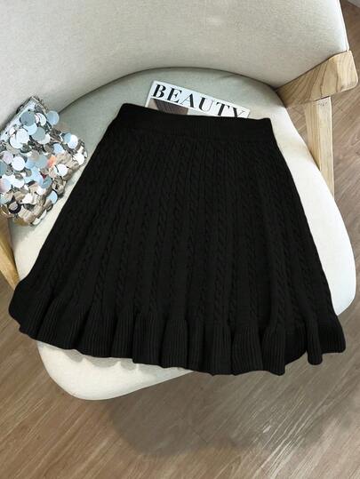 GlowEve Women's Autumn New Solid Color Rope Floral Pattern Classic Design Casual Girly Everyday Versatile Loose Hem Knit Sweater Skirt